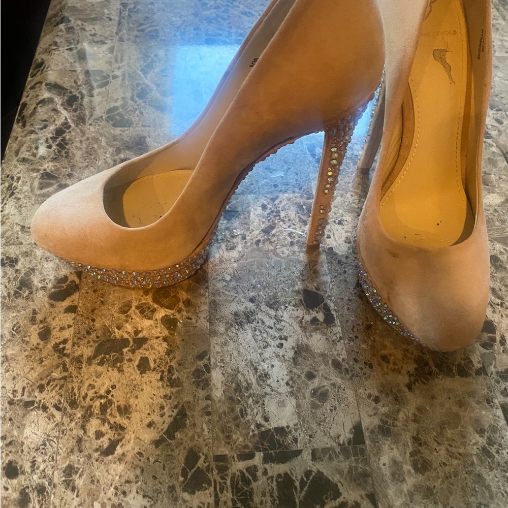 Brian Atwood Nude Heels with Sparkling Accents